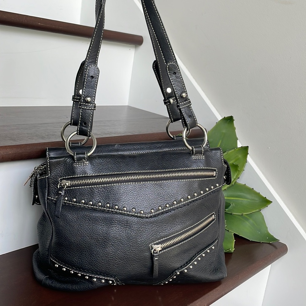 Maxx genuine Leather studded shoulder handbag purse